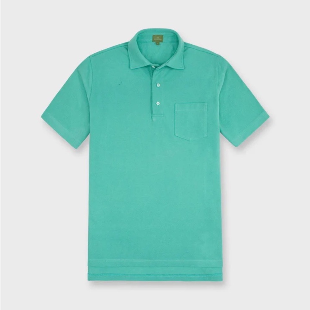 Sid Mashburn Mens Short Sleeve Pique Cotton Pocket Polo Shirt in Clover Green